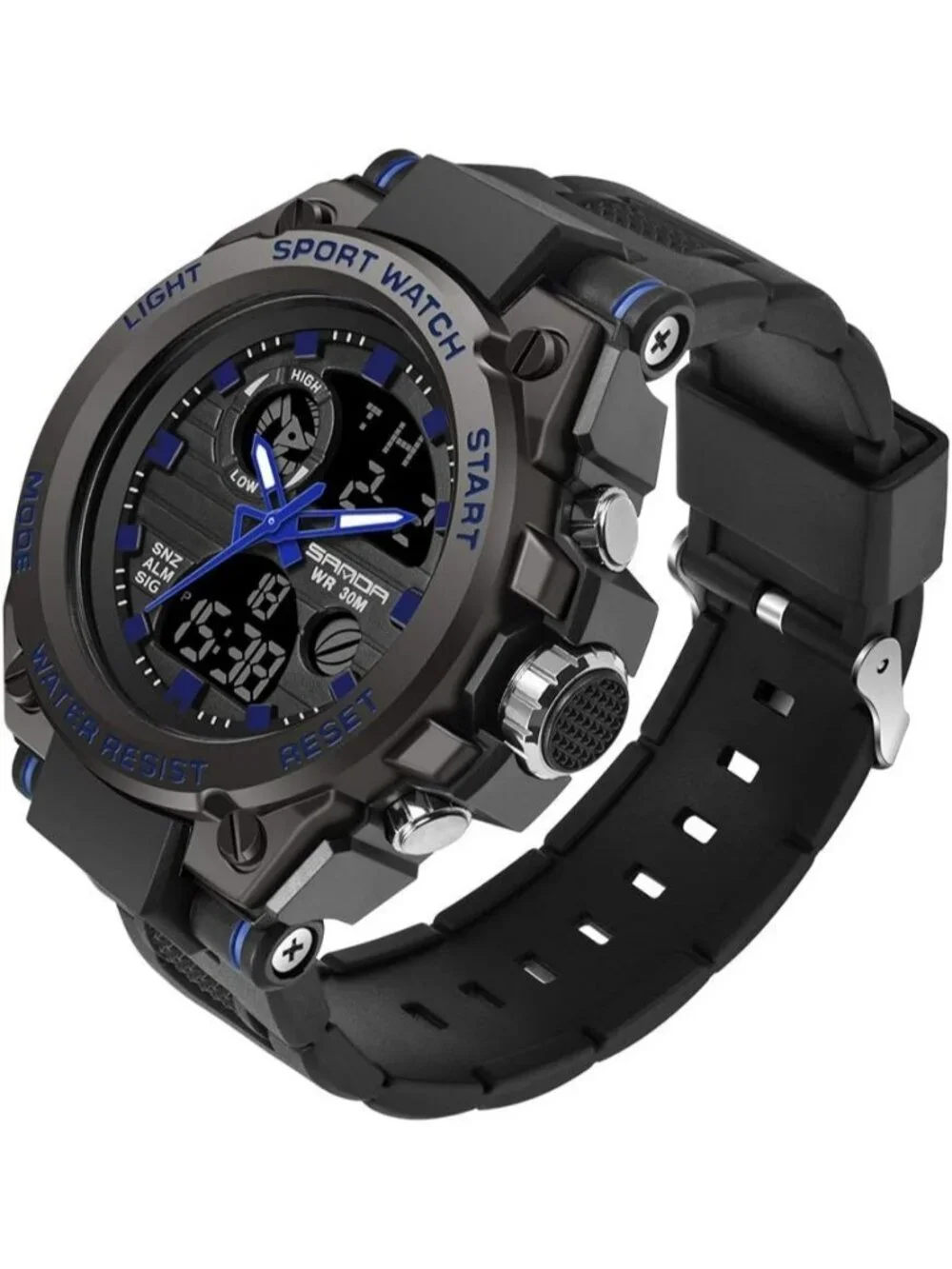 Men's Black Blue Analog Quartz Sports Outdoor Waterproof Military Digital Watch